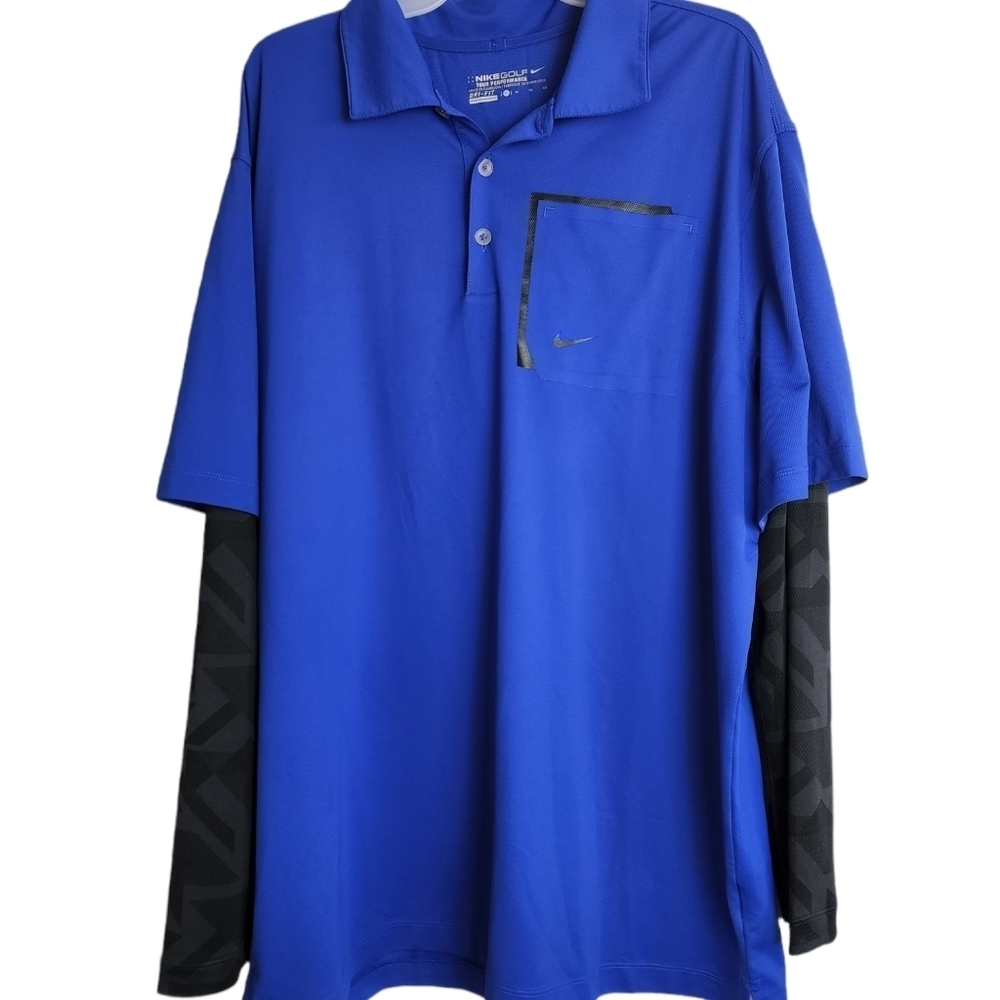 Nike Golf Tour Performance Blue & Black Collared Long Sleeve Polo Size XL NWOT